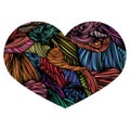 Vivid Ornamental Heart. Ink drawing heart with wave pattern.