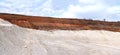 Vivid panorama quarry, recovery white clay, natural landscape in outdoors, human intervention.
