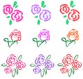 Vivid pastel roses icon in diiferent color and sty Royalty Free Stock Photo