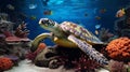 Vivid Photorealistic Turtle In Open Aquarium