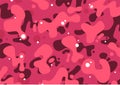 Vivid pink camouflage cartoon seamless pattern background texture.