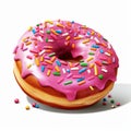 Vivid Pink Frosted Donut With Sprinkles - Hyperrealistic Illustration