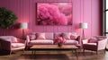 Vivid pink livingroom ai generated background image Royalty Free Stock Photo