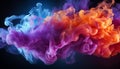 Vivid plumes of orange, blue, purple, and red smoke intertwine, creating a captivating dance of colors against a dark backdrop