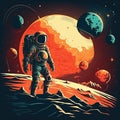 Vivid Poster with astronaut, galaxy, planet, moon. Illustration AI Generative
