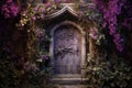 Vivid Purple fairy door flowers. Generate Ai Royalty Free Stock Photo