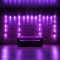 Vivid purple LED lamps on the wall provide a bright incandescent backdrop