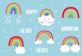 vivid rainbow set with cloud,snow illustration for sticker,postcard,birthday invitation.Editable element Royalty Free Stock Photo