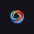 Vivid rainbow swirl logo with abstract lens concept. Elegant hurricane emblem with colorful tornado swirl. Modern