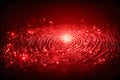 Close-up of a glowing red digital fingerprint pattern illuminated with bright dots symbolizing biometric security and advanced Royalty Free Stock Photo