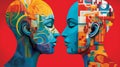 Abstract image of two heads facing each other on red background Royalty Free Stock Photo