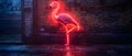 Vivid red flamingo neon sign in urban alley empty street at night. Concept Neon Signs, Urban Royalty Free Stock Photo