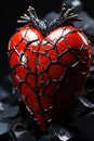 Shattered Heart Sculpture with Metallic Veins. AI generation