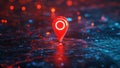 Vivid Red Location Pin on a Digital Map Background with Blue Elements Royalty Free Stock Photo