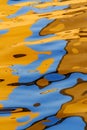 Vivid red, orange, blue and golden tones reflect in water on sunset in the river Spree in Berlin, can be used as colorful abstract