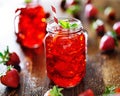 Vivid red strawberry cocktail in a jar Royalty Free Stock Photo