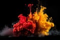 Vivid red on the yellow colors splashes blew up