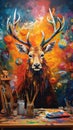 Vivid Reindeer: A Colorful Oil Painting in the Spirit of the Holidays