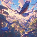 Captivating Flight of Archaic Birds in Vivid Nature Scene Royalty Free Stock Photo