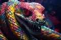 Vivid Shiny colorful snake in floral nature. Generate ai