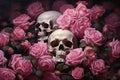 Vivid Skull roses paint nature. Generate Ai