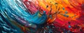 Vivid splashes of colorful paint blending