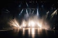 Vivid Spotlights Shine On The Stage With Smoke. Generative AI Royalty Free Stock Photo
