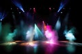 Vivid Spotlights Shine On The Stage With Smoke. Generative AI Royalty Free Stock Photo