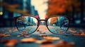 Urban Clarity: Glasses on City Street at Twilight. Generative Ai Royalty Free Stock Photo