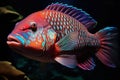 The Vivid Striking Colorful Parrotfish Under the Ocean - Generative AI
