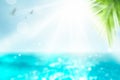Vivid Summer background. Blurred Palm and tropical beach bokeh background. Vacation time. Royalty Free Stock Photo