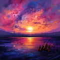 Vivid Sunrise Painting with Surreal Twist