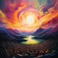 Vivid Sunrise Painting with Surreal Twist