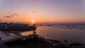 Vivid Sunset at Mactan Island, silhouette of wedding couple and coastline Royalty Free Stock Photo