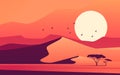 Vivid sunset over the african desert dunes. Vector illustration