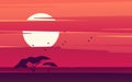 Vivid sunset over the african savanna. Vector illustration