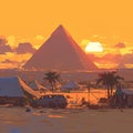 Vivid Sunset Over Pyramids, Egypt Royalty Free Stock Photo