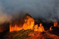 Sunset during a storm in the Red Rocks of Sedona, Arizona. Royalty Free Stock Photo