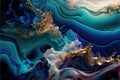 Vivid swirled alcohol ink or wavy fluid liquid with metallic texture