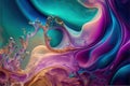 Vivid swirled alcohol ink or wavy fluid liquid with metallic texture