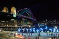 `Vivid Sydney` lighting displays. Sydney Harbour Bridge and Campbell`s Cove