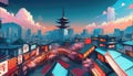 A Vivid Tokyo Nightscape Neon Lights Illuminating the Citys Towering Skyline, Reflecting Off Shimmering Buildings and Mirrored