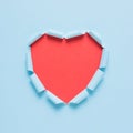 Vivid torn paper heart on bright background. Minimal love or like concept.