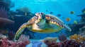 Vivid Turtle Swimming In Realistic 8k Renderings