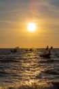 Vivid twilight sunset sky and motion blur of the sea under with long exposure effect. Royalty Free Stock Photo