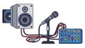 Live Sound Setup with Microphone, Speaker and Audio Mixer Illustration Royalty Free Stock Photo