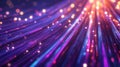 Vivid visualization of illuminated optical fiber cables intertwined in a dynamic, futuristic scene