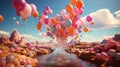 Vivid voyage: Balloons elevate, intertwined, diverse embrace. Created with Generative AI