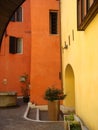 Vivid wall colors in Umbrian village
