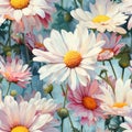 Vivid Watercolor Daisies Seamless Pattern AI Generated Royalty Free Stock Photo